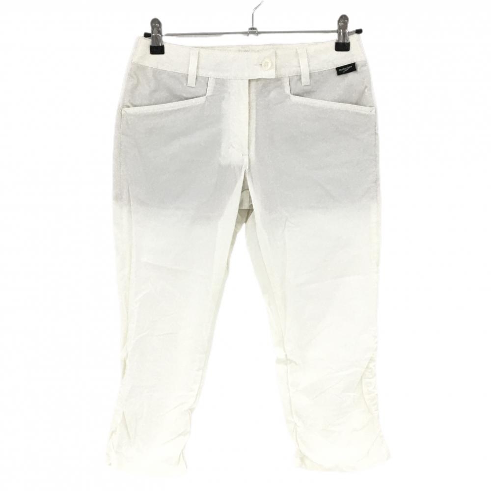 マリクレール 七分丈パンツ アイボリー 裾シャーリング ウエストサイドゴム 薄手 レディース M ゴルフウェア marie claire