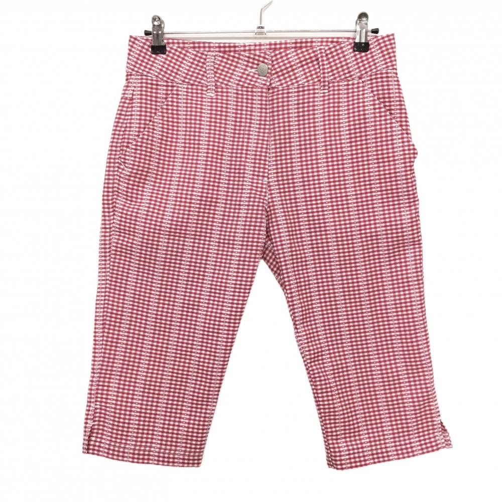 【超美品】マリクレールスポール 半端丈パンツ レッド×白 ギンガムチェック サッカー生地 レディース L ゴルフウェア marie claire
