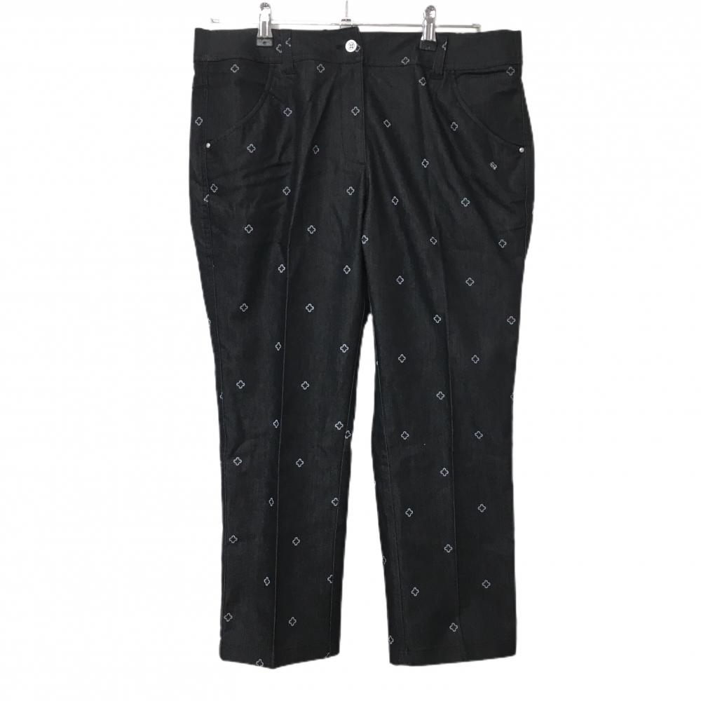 【新品】マリクレール 半端丈パンツ 黒×グレー ロゴ総柄 接触冷感 吸汗速乾 UVカット レディース LL ゴルフウェア marie claire