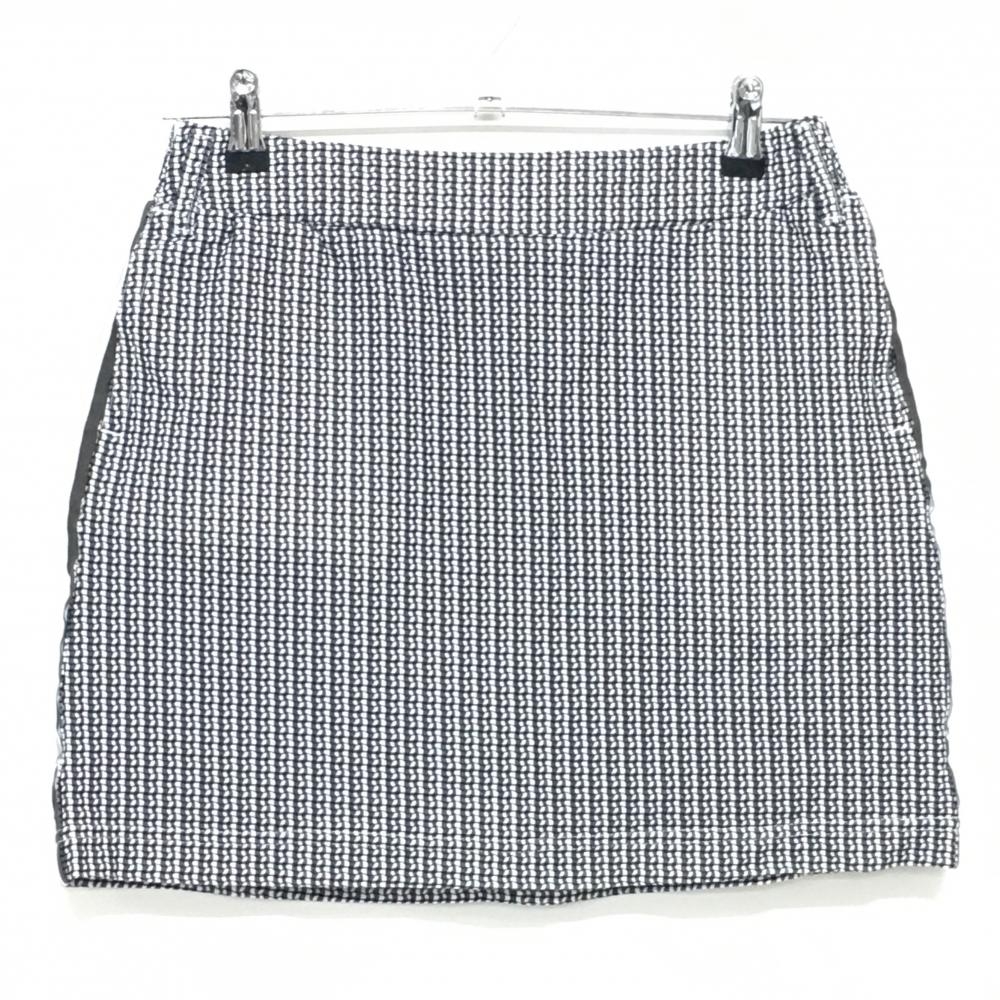 【美品】マリクレールスポール スカート 白×黒 総柄 サイドライン 裏地付き ウエストゴム 調節紐 レディース S ゴルフウェア marie claire