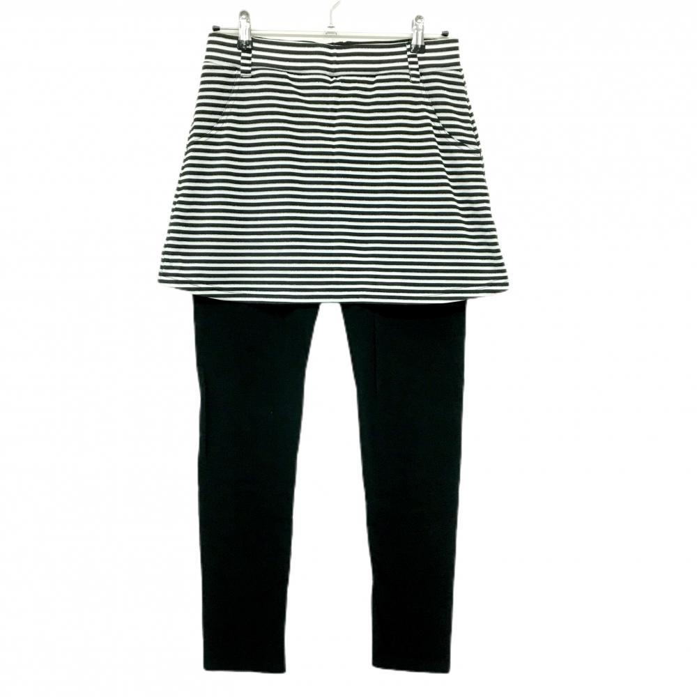 【超美品】マリクレールスポール レギンス付スカート 黒×白 ボーダー ストレッチ ウエストゴム レディース LL ゴルフウェア marie claire