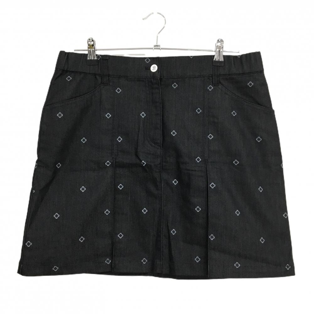 【超美品】マリクレールスポール スカート 黒×グレー ロゴ総柄 一部ボックスプリーツ  レディース LL ゴルフウェア marie claire