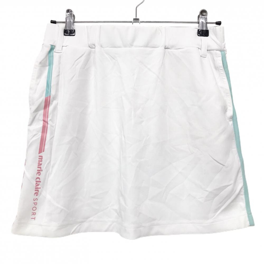 【新品】マリクレール スカート 白×ライトグリーン サイドライン UV レディース M ゴルフウェア marie claire
