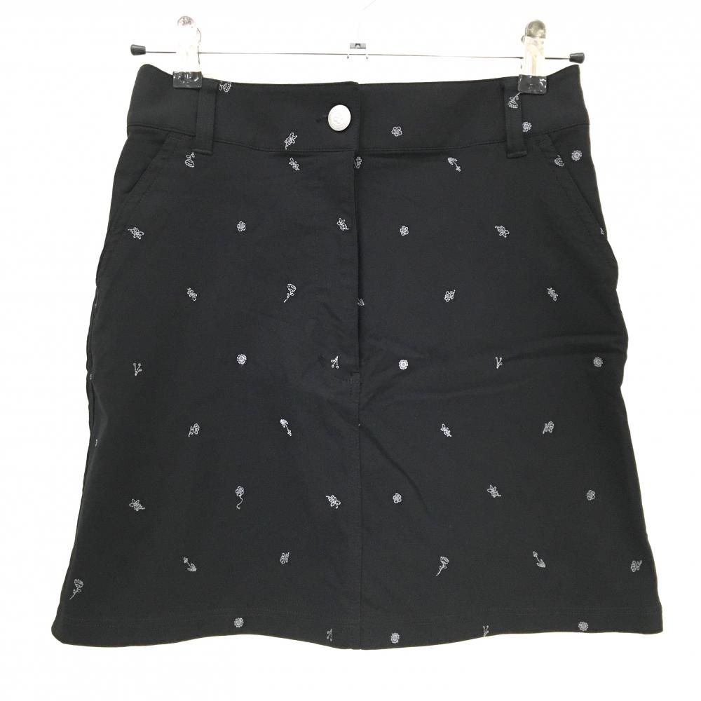 【超美品】マリクレールスポール スカート 黒×グレー 刺しゅう総柄 花 ストレッチ  レディース M ゴルフウェア marie claire