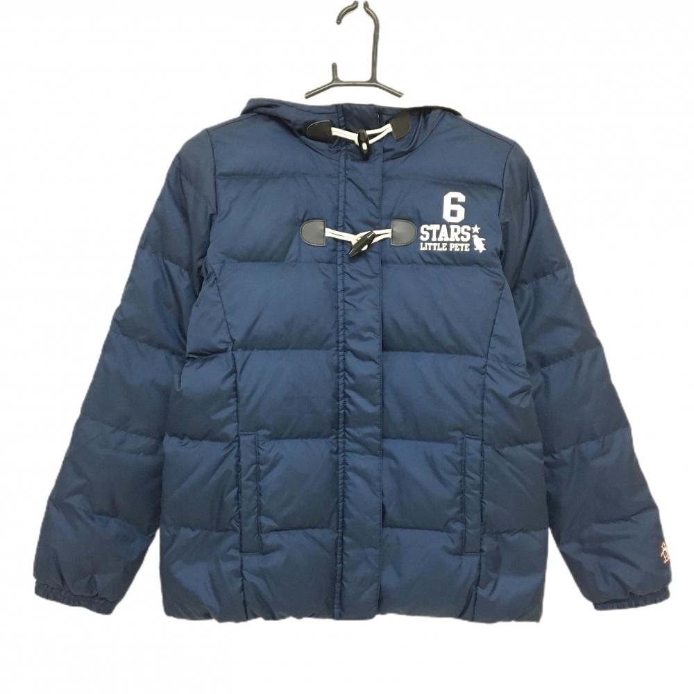 マンシングウェア フード付きダウンジャケット ネイビー×白 フード内側ボア レディース M ゴルフウェア Munsingwear