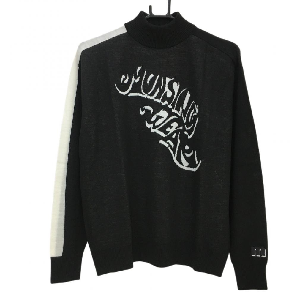 【新品】マンシングウェア ハイネックセーター 黒×白 フロントロゴ  レディース L ゴルフウェア Munsingwear