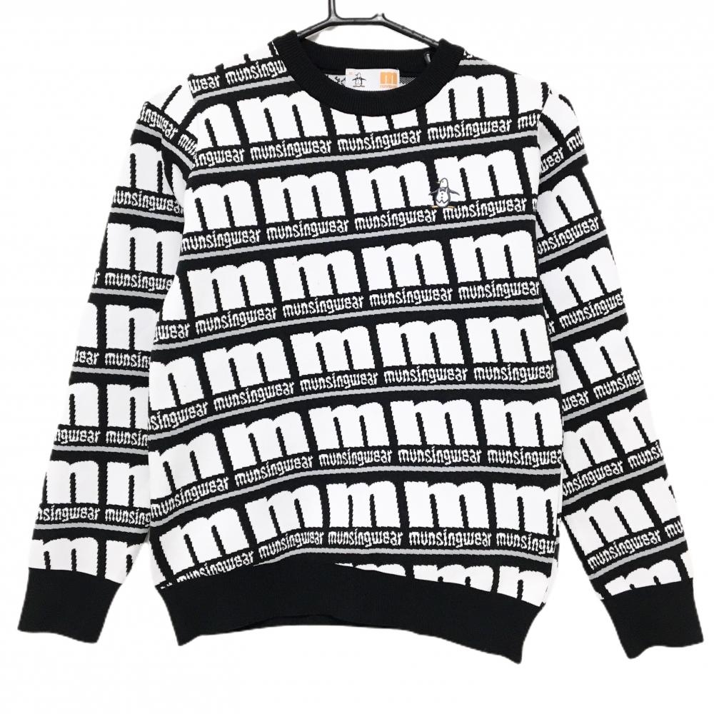 【美品】マンシングウェア セーター 白×黒 ロゴ総柄 ニット レディース M ゴルフウェア Munsingwear