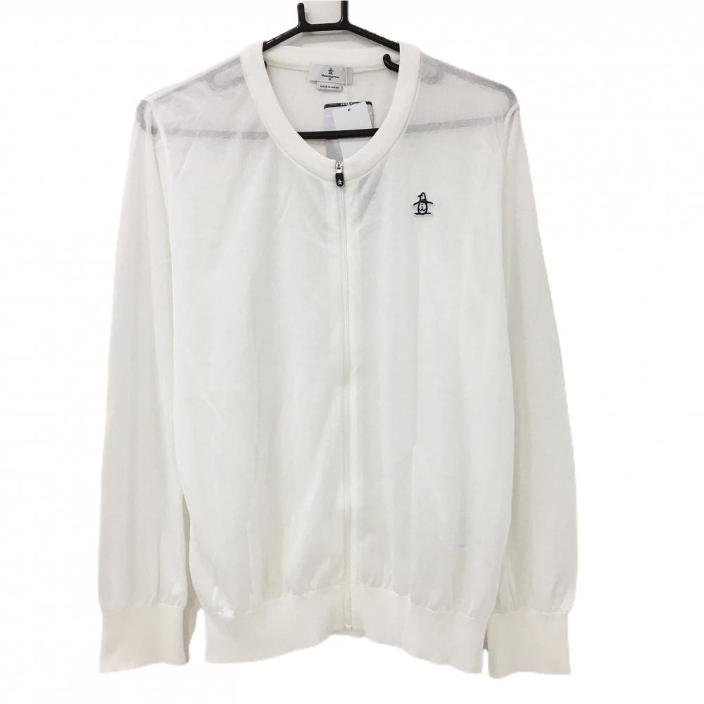 【新品】マンシングウェア ニットカーディガン 白 コットン混 ジップ 薄手 レディース 3L ゴルフウェア 大きいサイズ Munsingwear