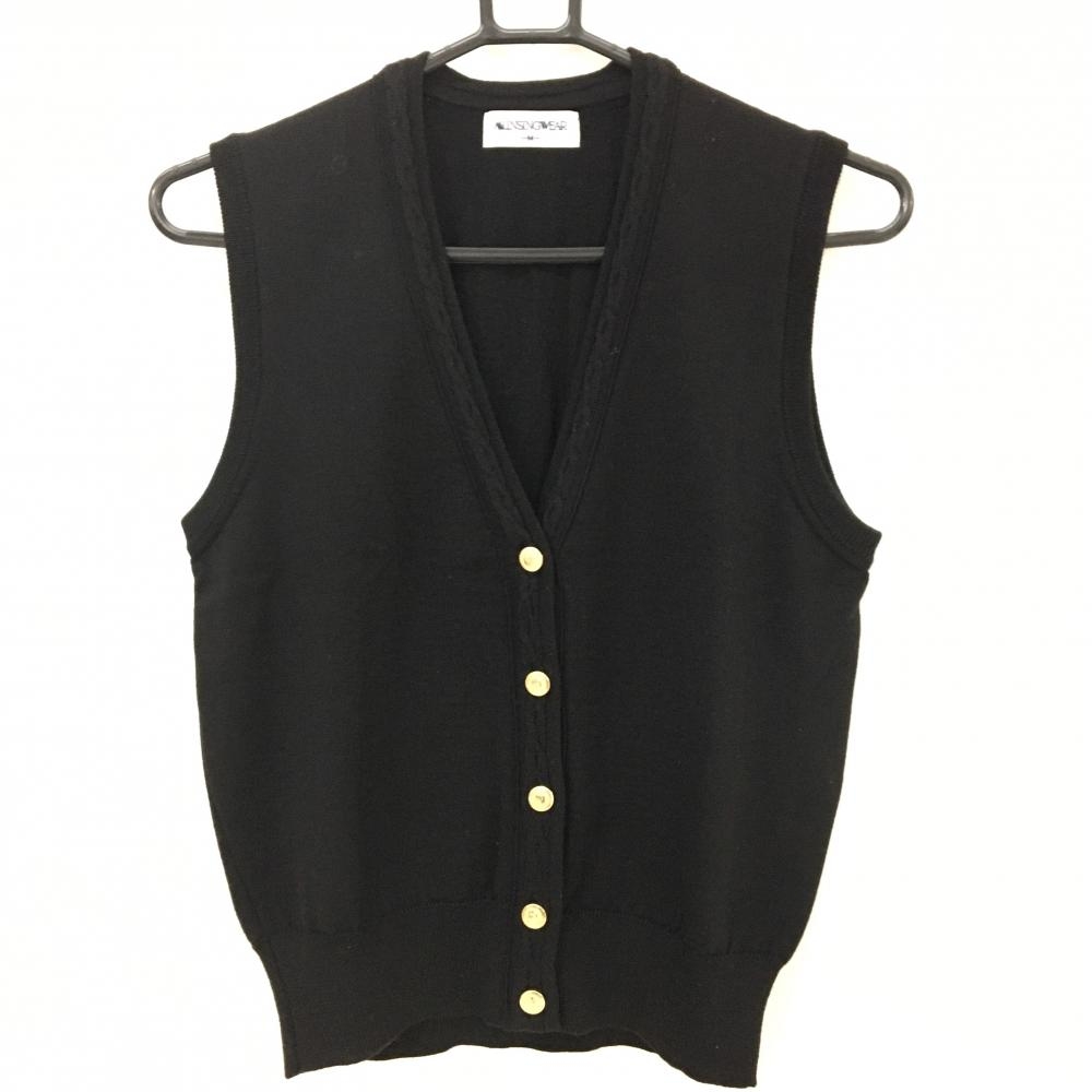 【超美品】マンシングウェア ニットベスト 黒 ゴールドボタン ウール100％  レディース M ゴルフウェア Munsingwear