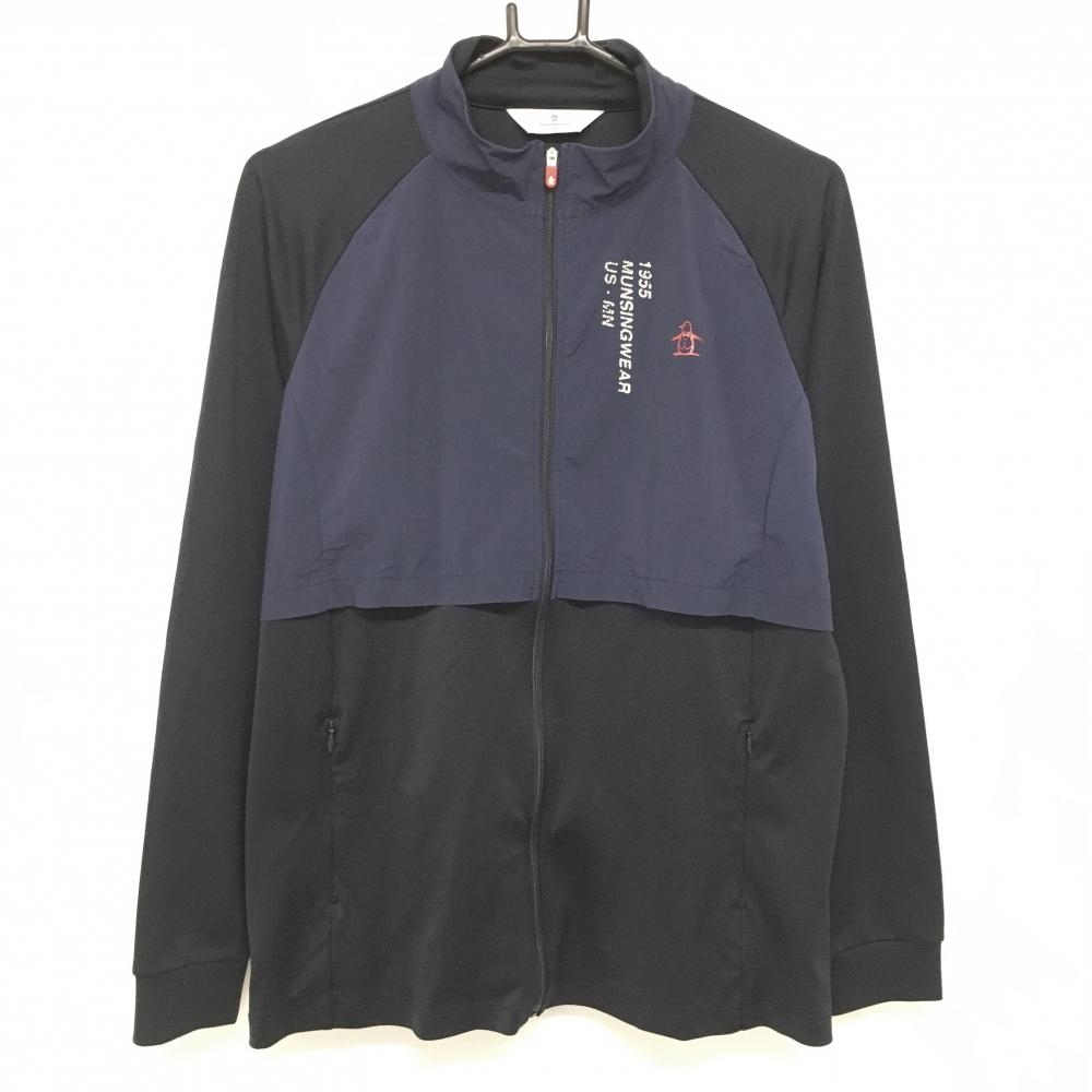 マンシングウェア 異素材ジャケット ネイビー×黒 一部ナイロン レディース LL ゴルフウェア Munsingwear