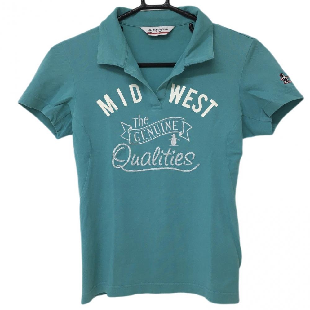 マンシングウェア 半袖ポロシャツ ライトグリーン×白 ロゴ刺しゅう レディース M ゴルフウェア Munsingwear 画像