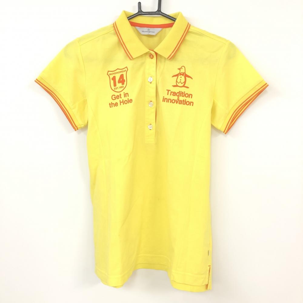 Munsingwear マンシングウェア 半袖ポロシャツ イエロー×オレンジ ペンギン フロッキーロゴ レディース L ゴルフウェア