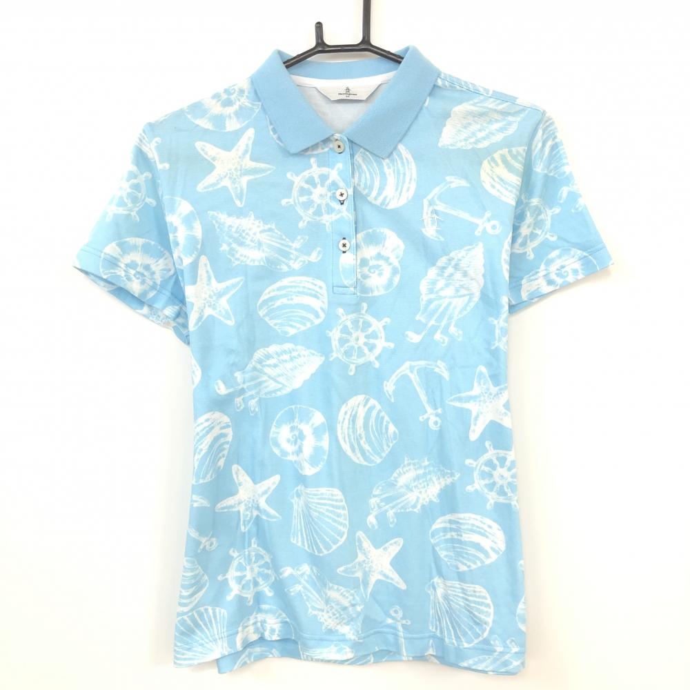 Munsingwear マンシングウェア 半袖ポロシャツ ライトブルー×白 シェル柄×イカリ柄 貝殻 レディース LL ゴルフウェア
