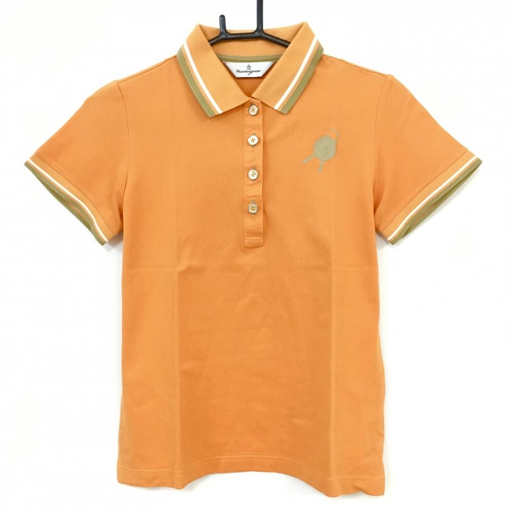Munsingwear マンシングウェア 半袖ポロシャツ オレンジ×ベージュ バックロゴプリント  レディース M ゴルフウェア