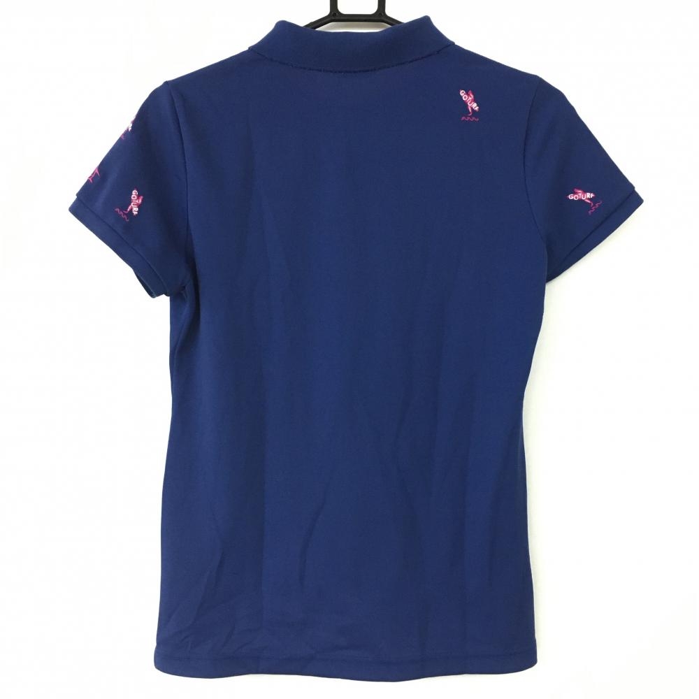マンシングウェア 半袖ポロシャツ ネイビー系×ピンク サーファー総柄刺しゅう レディース L ゴルフウェア Munsingwear