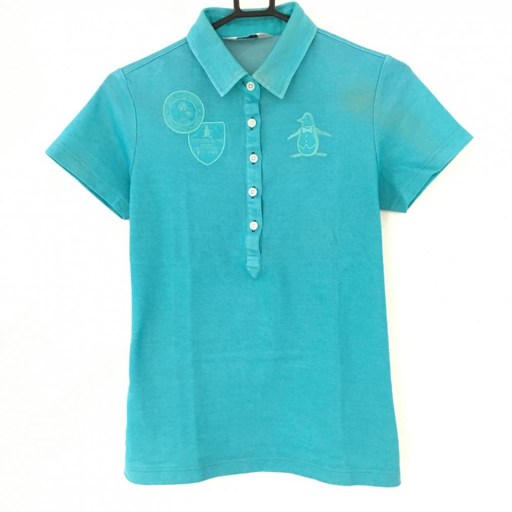マンシングウェア 半袖ポロシャツ ライトブルー 複数ワッペン コットン混  レディース M ゴルフウェア Munsingwear 画像