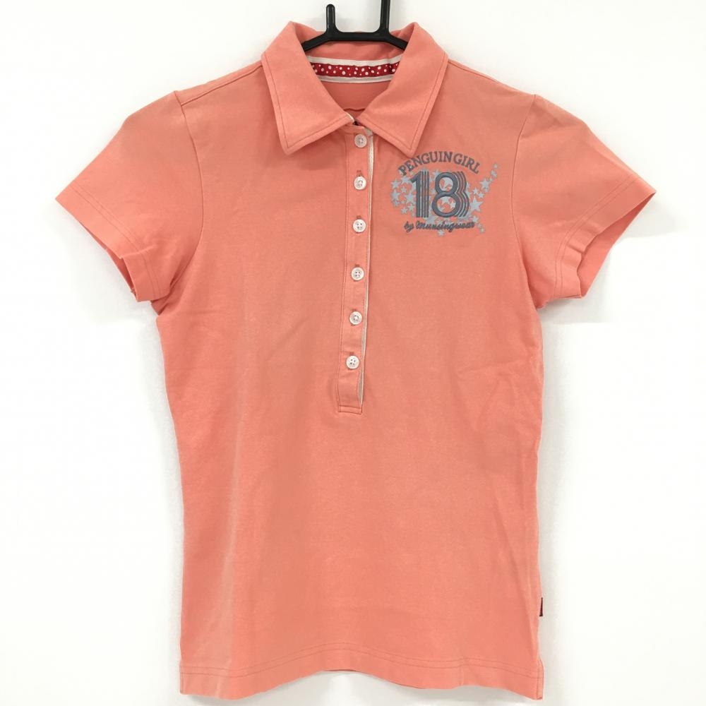 マンシングウェア 半袖ポロシャツ オレンジ×グレー ロゴ刺しゅう　 レディース 2(Ｓ) ゴルフウェア Munsingwear
