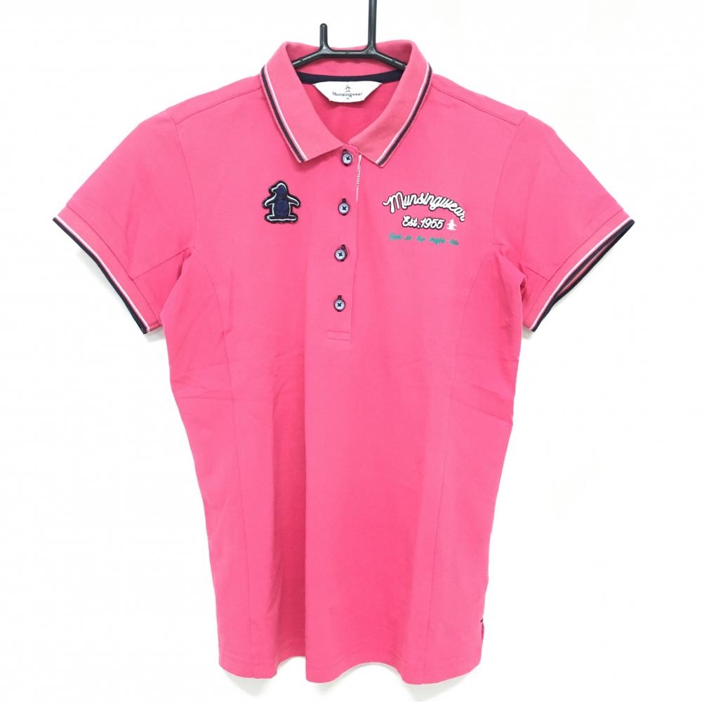 マンシングウェア 半袖ポロシャツ ピンク 前立て襟裏総柄  レディース M ゴルフウェア Munsingwear