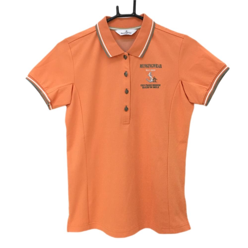 【超美品】マンシングウェア 半袖ポロシャツ オレンジ×グレースパンコールロゴ レディース M ゴルフウェア Munsingwear