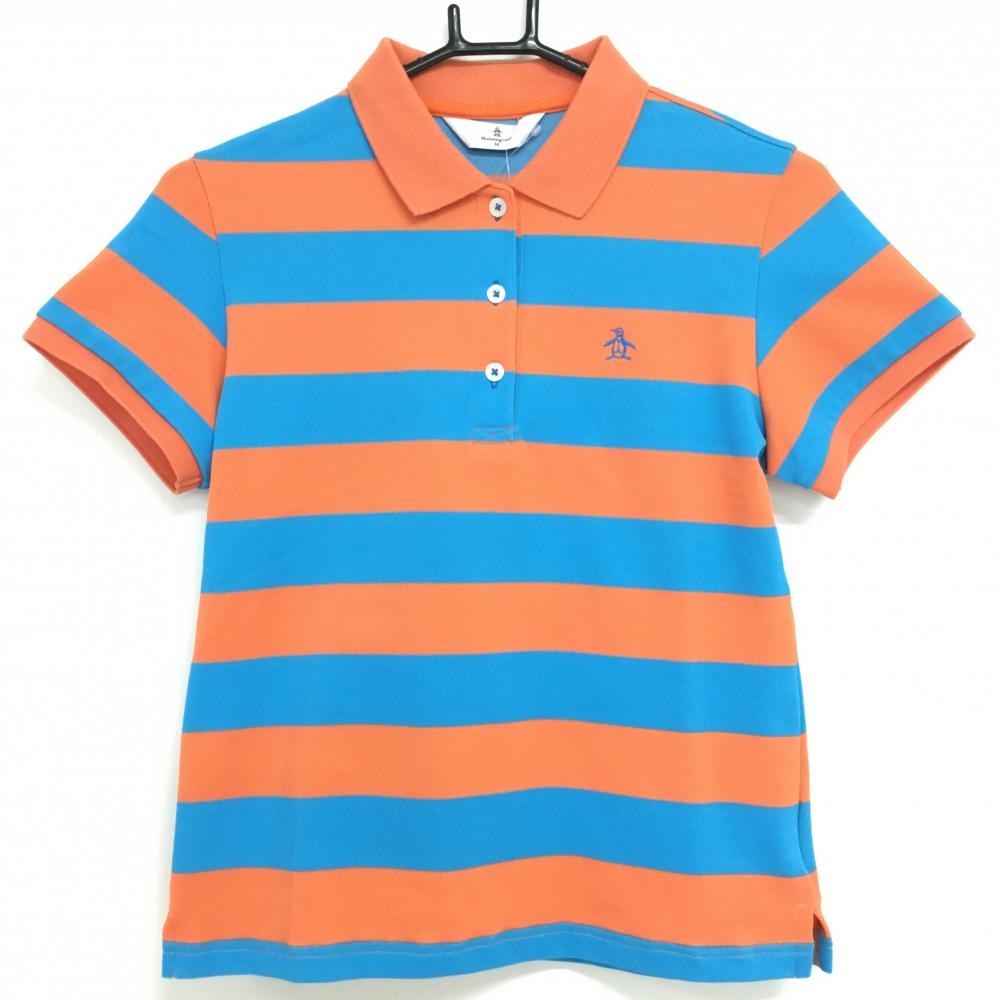 【新品】マンシングウェア 半袖ポロシャツ オレンジ×ライトブルー ボーダー 吸水速乾 UVカット レディース M ゴルフウェア Munsingwear