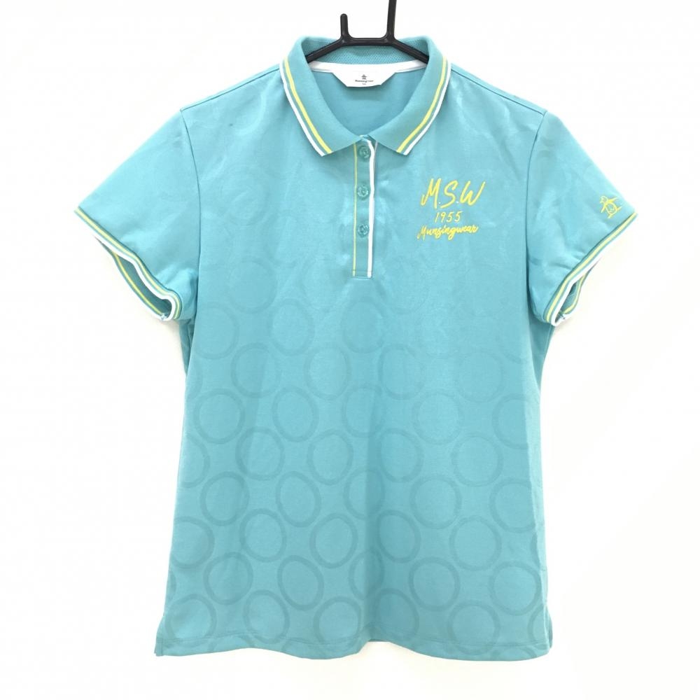 【美品】マンシングウェア 半袖ポロシャツ ミントグリーン サークル地模様  レディース LL ゴルフウェア Munsingwear