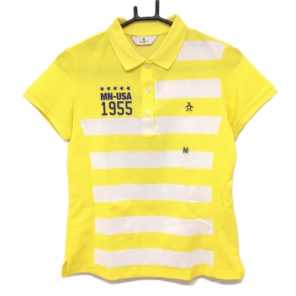 【新品】マンシングウェア 半袖ポロシャツ イエロー×白 一部ボーダー COOL レディース M ゴルフウェア Munsingwear