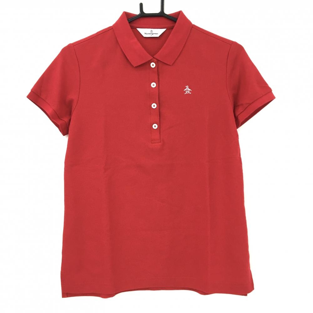 【超美品】マンシングウェア 半袖ポロシャツ レッド 無地 ロゴ白 レディース L ゴルフウェア Munsingwear