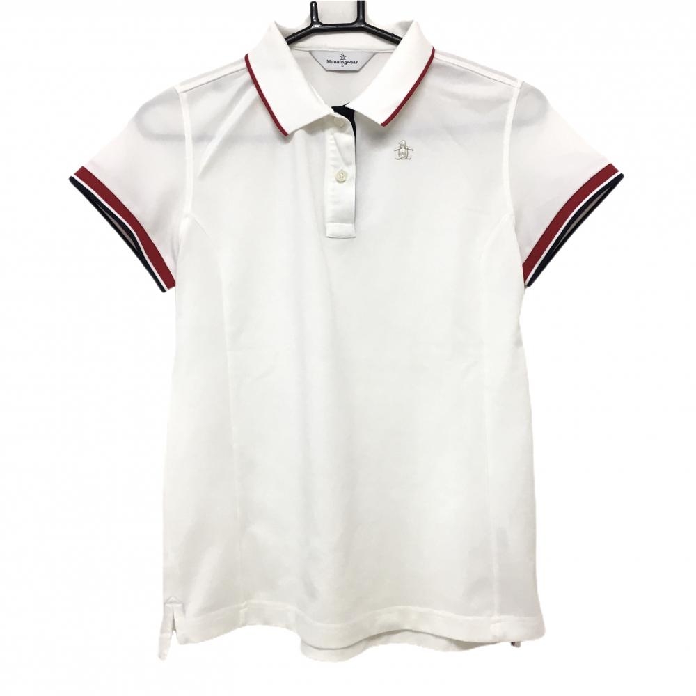 マンシングウェア 半袖ポロシャツ 白×レッド 襟袖口ライン レディース L ゴルフウェア Munsingwear