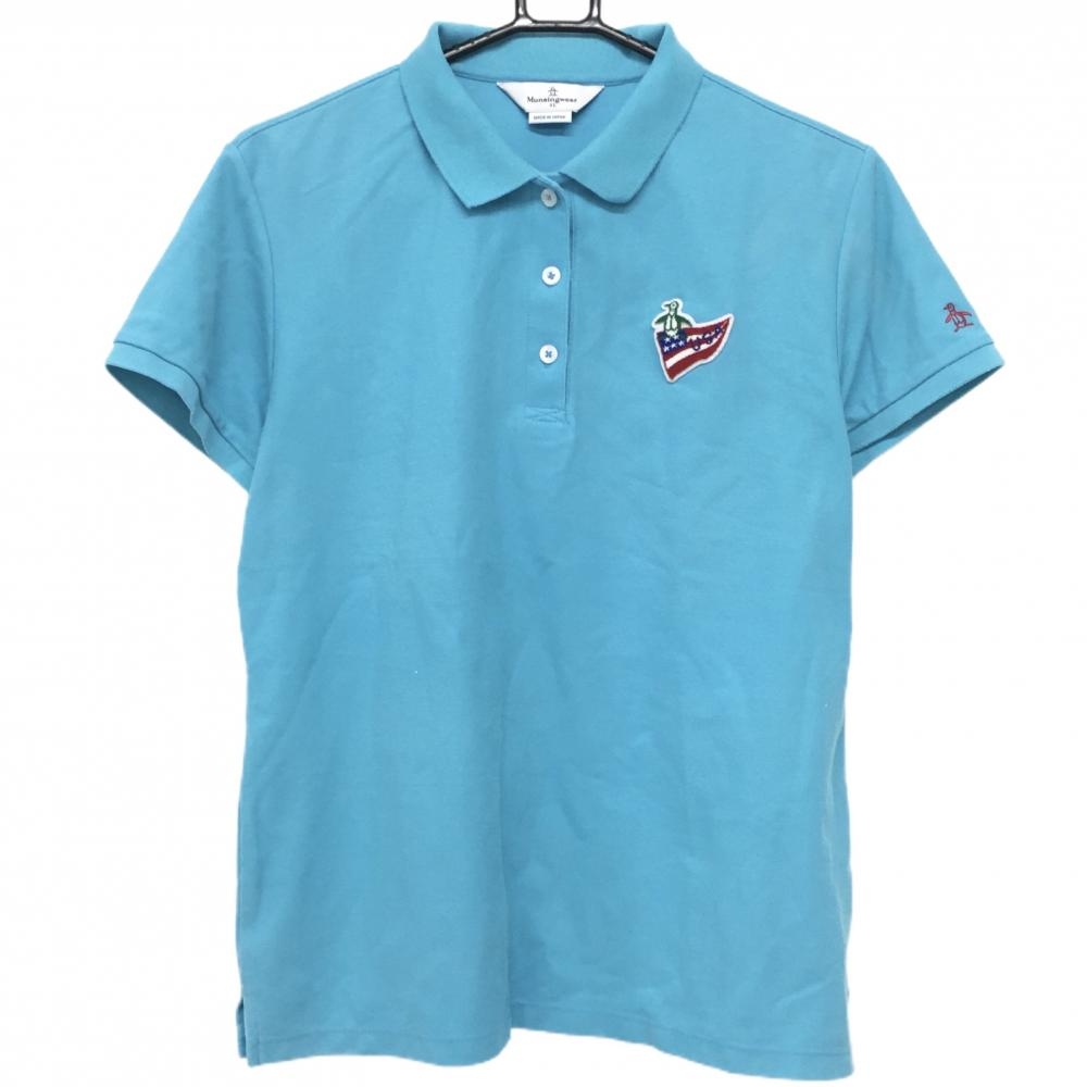 マンシングウェア 半袖ポロシャツ ブルー系 ロゴワッペン 袖刺しゅう  レディース 3L ゴルフウェア 大きいサイズ Munsingwear