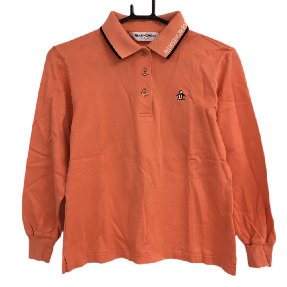 【美品】マンシングウェア 長袖ポロシャツ オレンジ 襟裏ロゴ 綿100％ レディース S ゴルフウェア Munsingwear