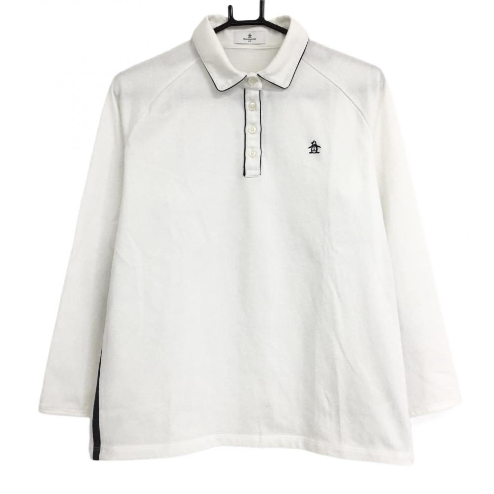 【美品】マンシングウェア 長袖ポロシャツ 白×黒 サイドライン レディース LL ゴルフウェア Munsingwear