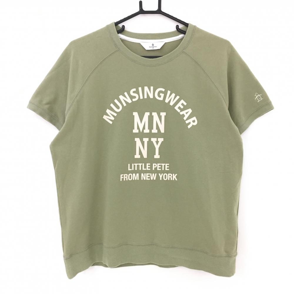マンシングウェア 半袖Tシャツ ライトグリーン×白 フロッキープリント  レディース 3L ゴルフウェア 大きいサイズ Munsingwear