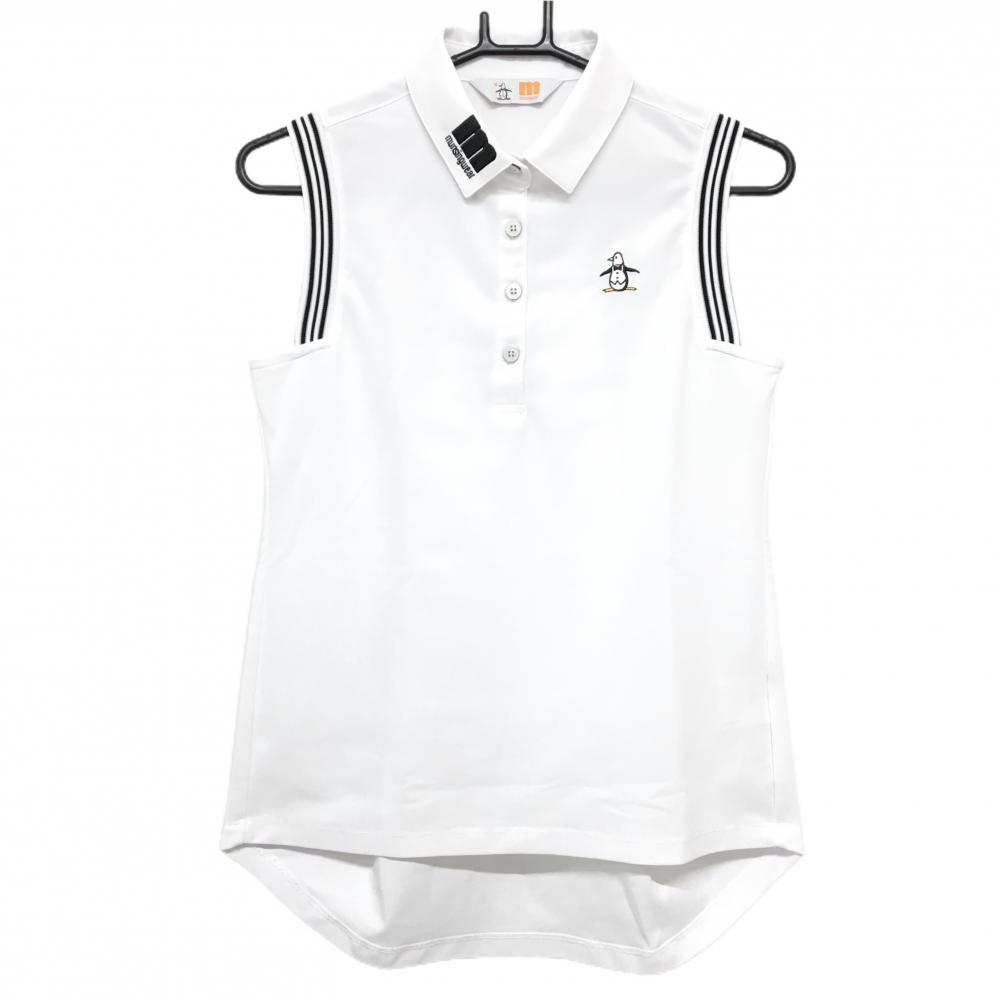 【美品】マンシングウェア ノースリーブポロシャツ 白×黒 袖口ライン ペンギン  レディース M ゴルフウェア Munsingwear