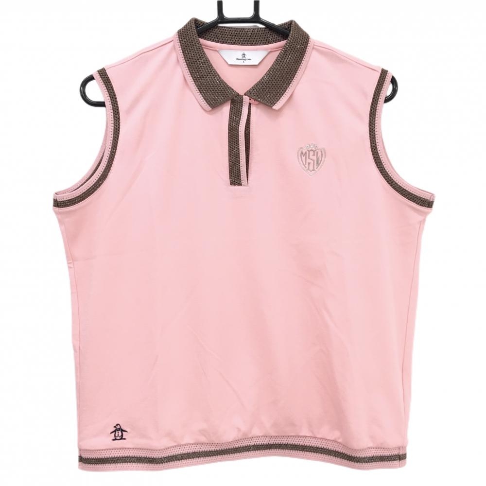 【超美品】マンシングウェア ノースリーブポロシャツ ピンク×ブラウン 一部ラメ レディース L ゴルフウェア 2024年モデル Munsingwear