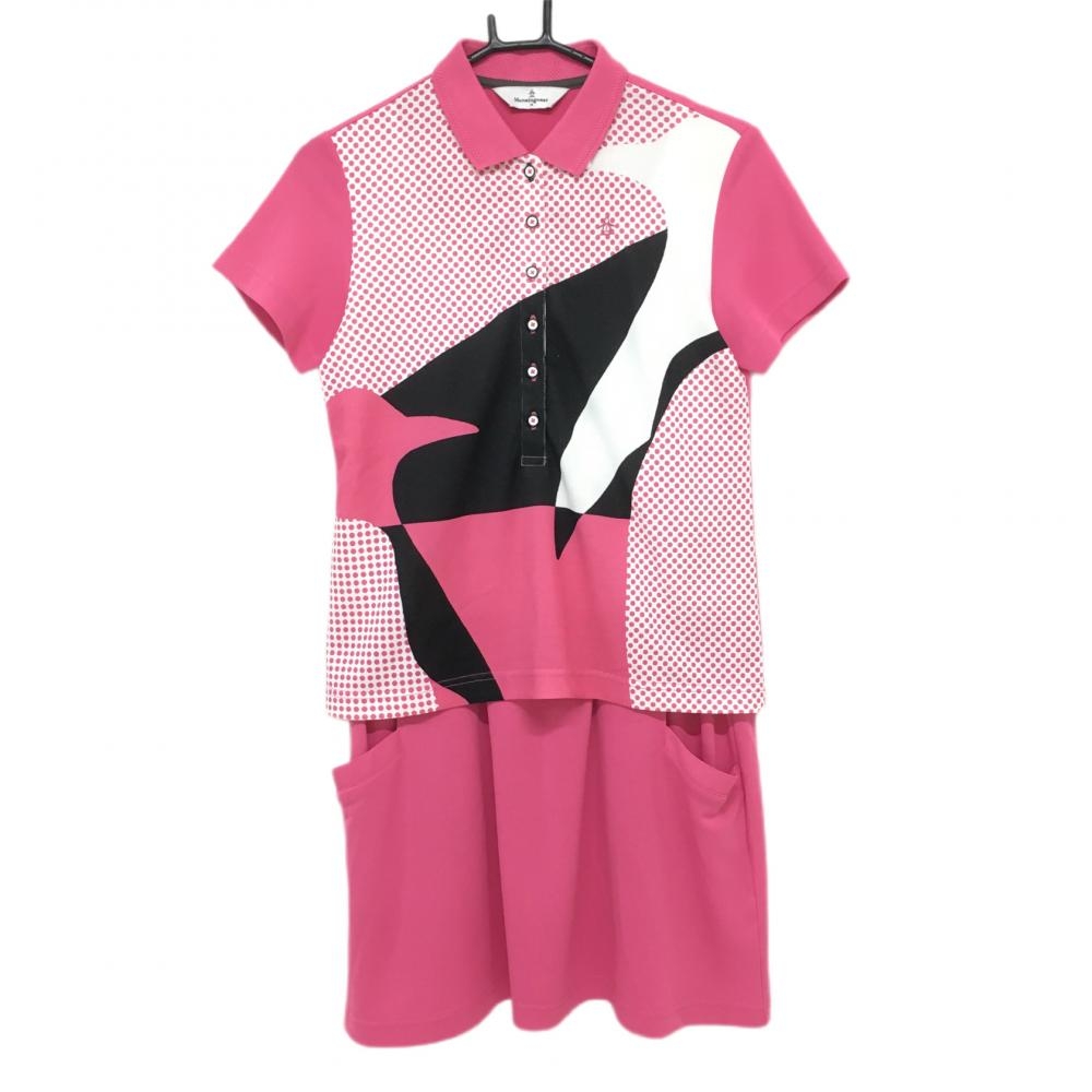 マンシングウェア ワンピース ピンク×白 ドット柄 セパレート風 レディース M ゴルフウェア Munsingwear