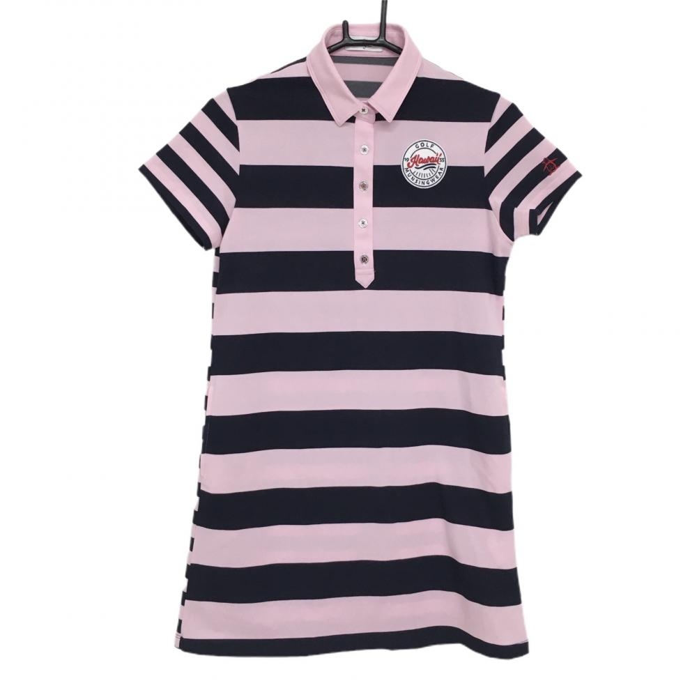マンシングウェア 半袖ポロワンピース ピンク×ネイビー ボーダー レディース M ゴルフウェア Munsingwear