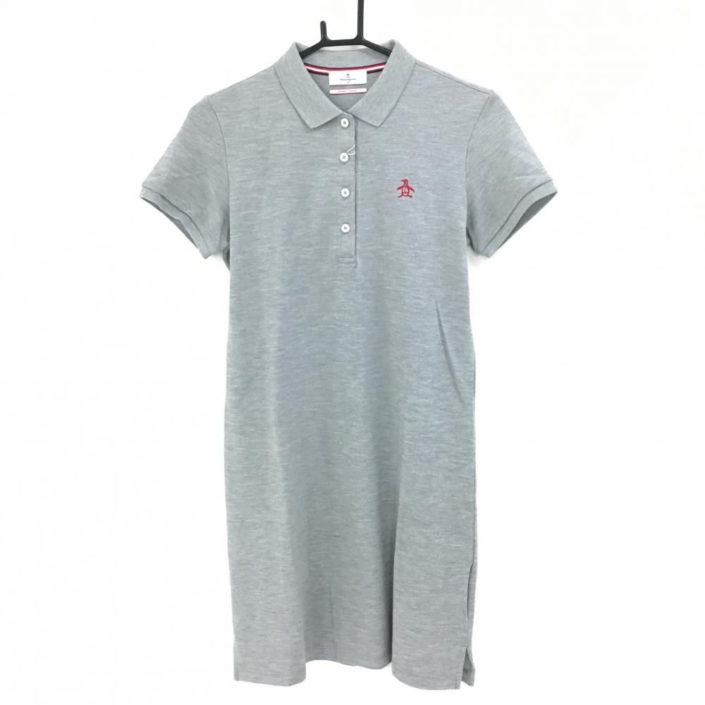 【新品】マンシングウェア 半袖ポロワンピース グレー ロゴレッド レディース M ゴルフウェア Munsingwear