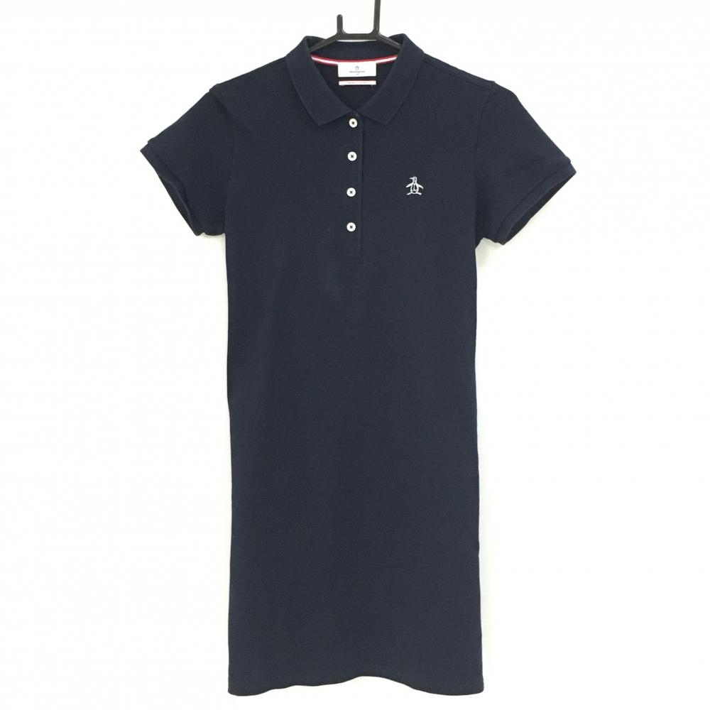 マンシングウェア 半袖ポロワンピース ネイビー ロゴ白  レディース M ゴルフウェア Munsingwear