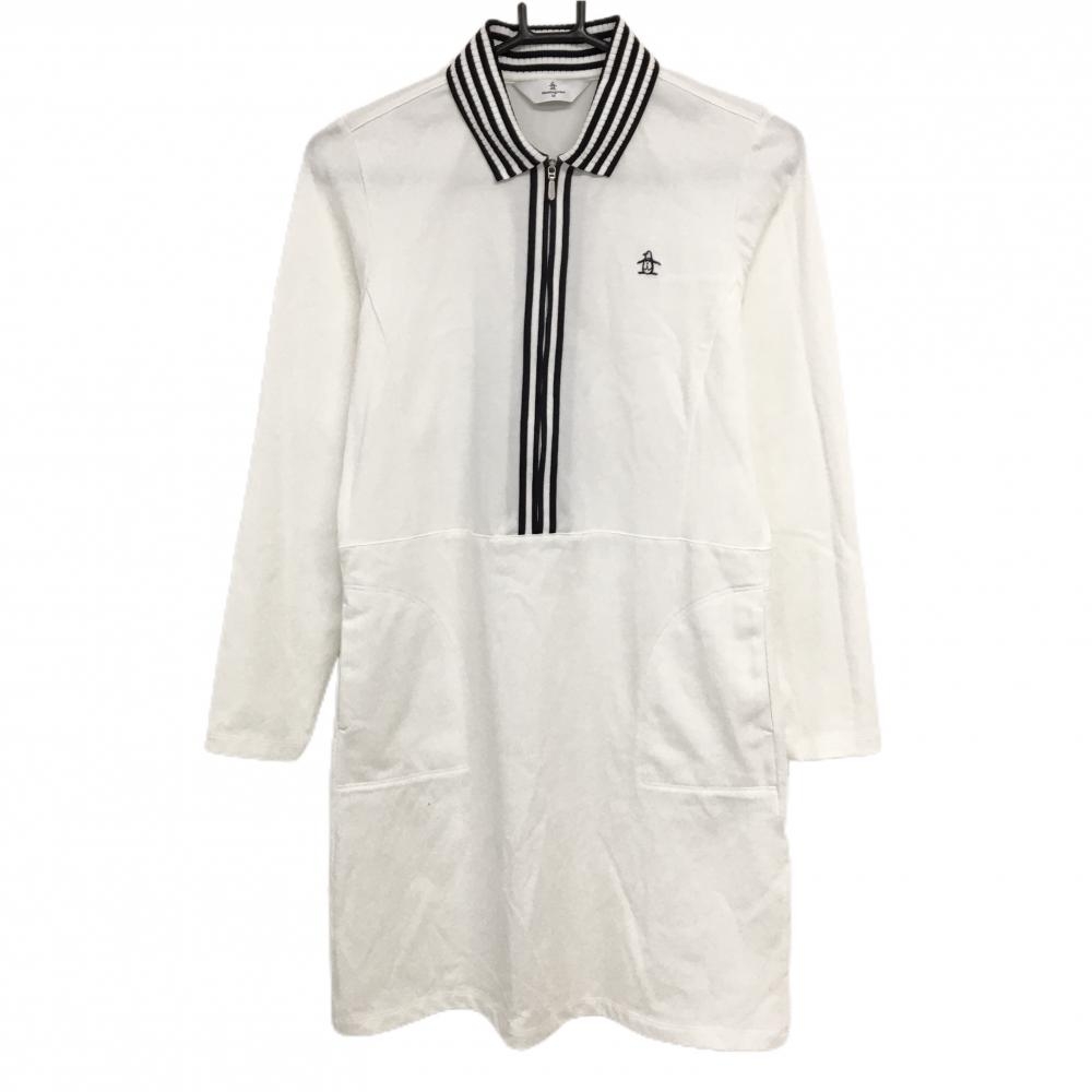 マンシングウェア ポロワンピース 白×ダークネイビー ハーフジップ ストレッチ  レディース M ゴルフウェア Munsingwear