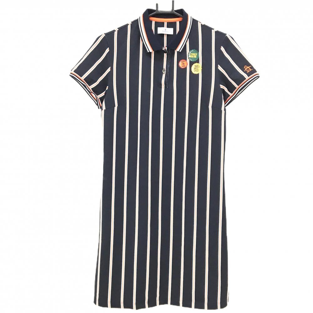 マンシングウェア 半袖ポロワンピース ネイビー×オレンジ ストライプ  レディース L ゴルフウェア Munsingwear