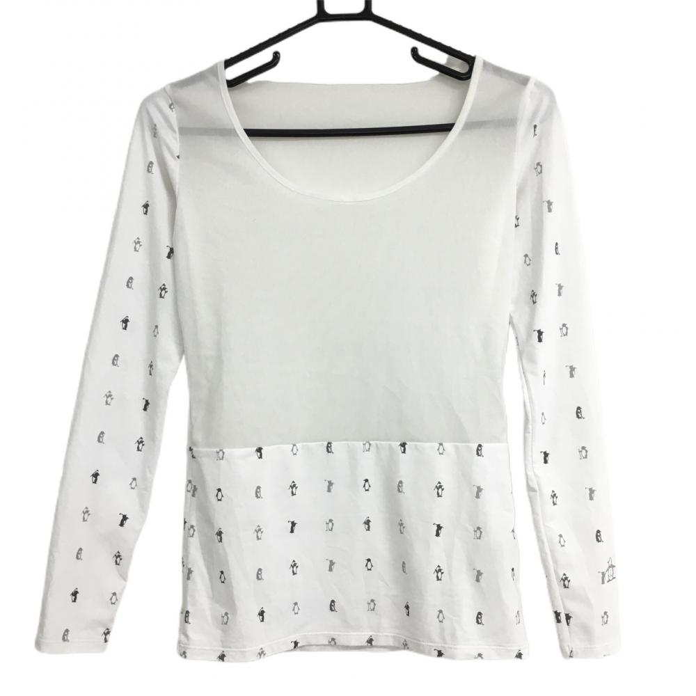 【超美品】マンシングウェア インナーシャツ 白×グレー ペンギン柄 一部メッシュ  レディース M ゴルフウェア Munsingwear
