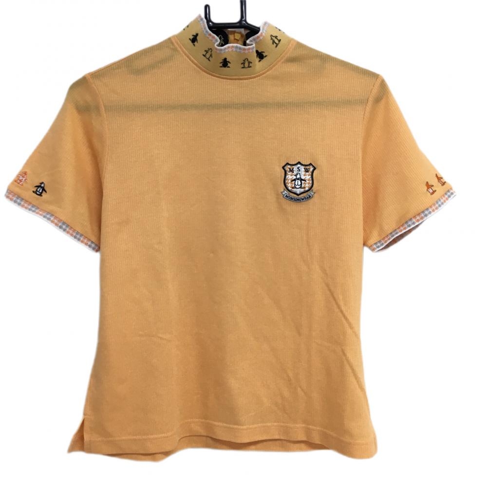 【美品】マンシングウェア 半袖ハイネックシャツ オレンジ ネックペンギン レディース M ゴルフウェア Munsingwear