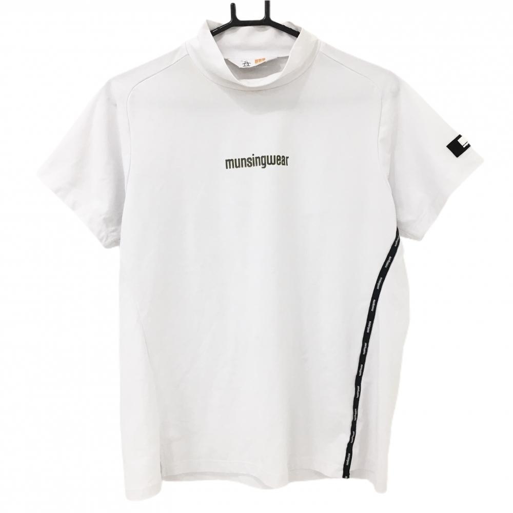 マンシングウェア 半袖ハイネックシャツ 白×黒 サイドロゴライン  レディース 3L ゴルフウェア 大きいサイズ Munsingwear