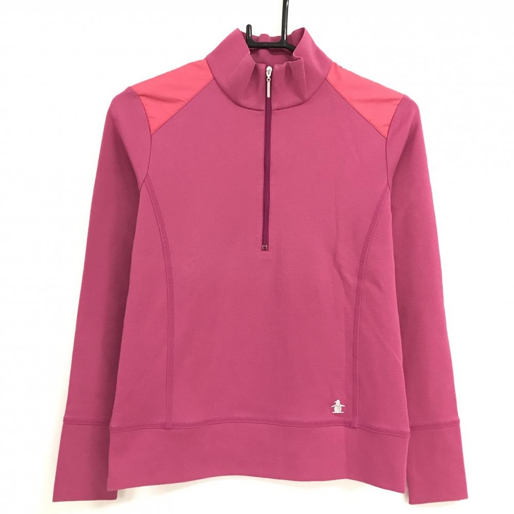 【美品】マンシングウェア 長袖ハイネックシャツ ピンク ハーフジップ 肩切替 レディース M ゴルフウェア Munsingwear