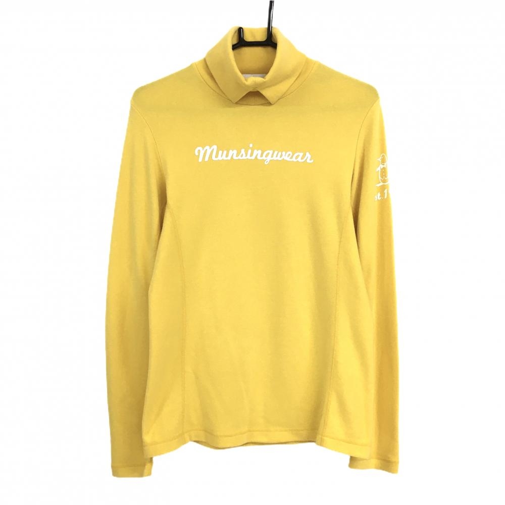 マンシングウェア 長袖ハイネックシャツ イエロー×白  レディース L ゴルフウェア Munsingwear
