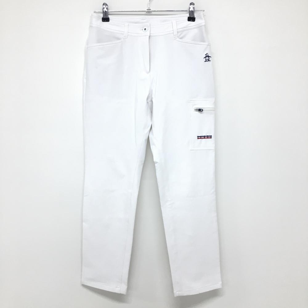 【美品】マンシングウェア パンツ 白×ネイビー ロゴ刺しゅう レディース 9 ゴルフウェア Munsingwear