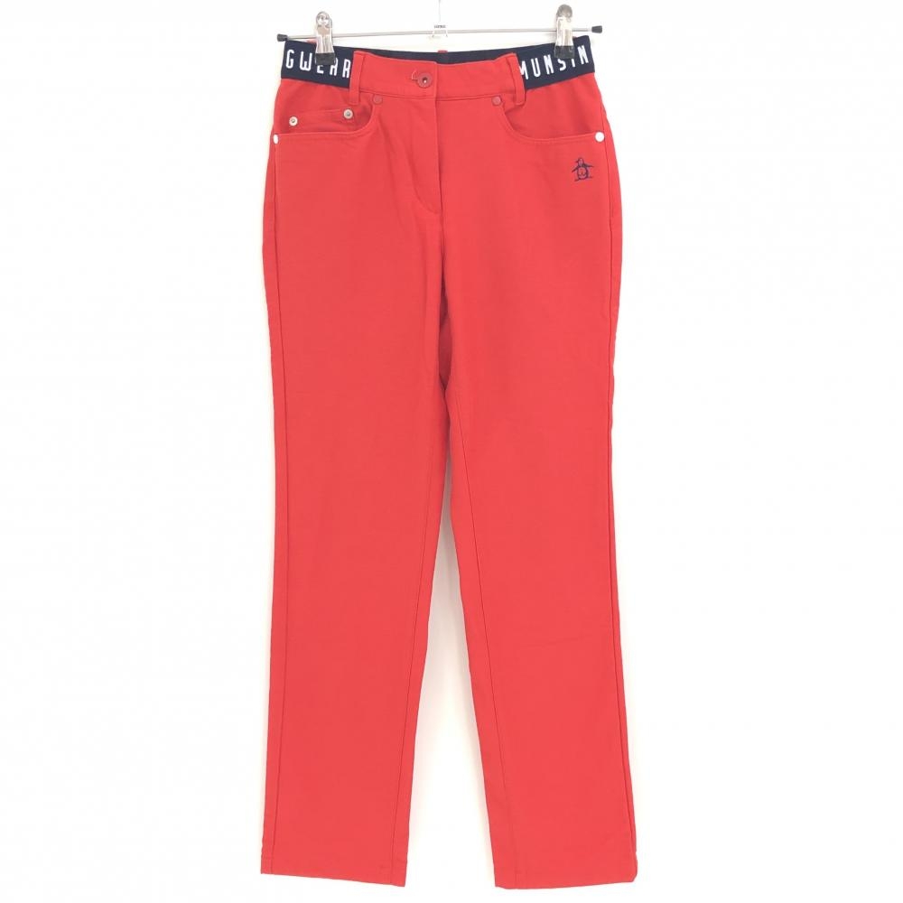 マンシングウェア パンツ レッド×ネイビー ウエストロゴ ペンギン刺しゅう ウエスト一部ゴム レディース M ゴルフウェア Munsingwear