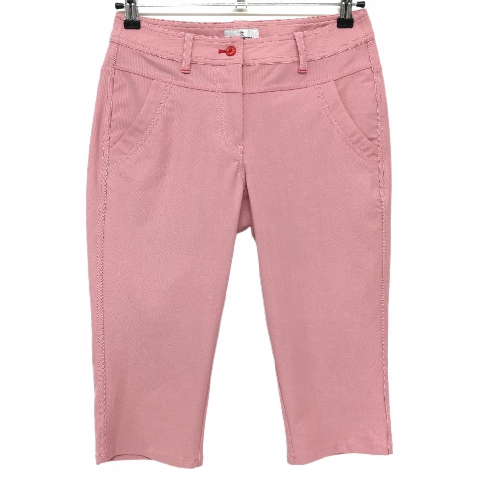 【超美品】マンシングウェア 半端丈パンツ レッド×白 ストライプ ストレッチ  レディース 9 ゴルフウェア Munsingwear