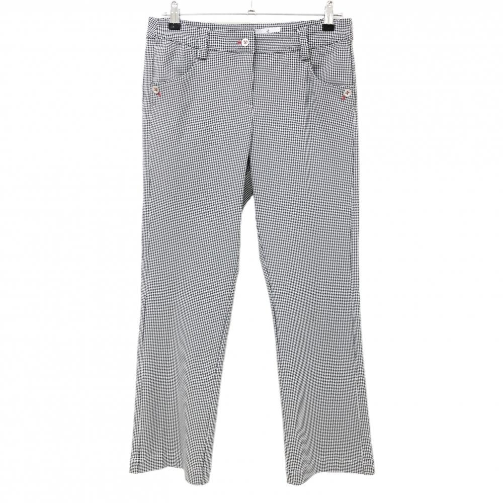 【美品】マンシングウェア パンツ 白×ネイビー 千鳥格子調 ストレッチ レディース 11 ゴルフウェア Munsingwear