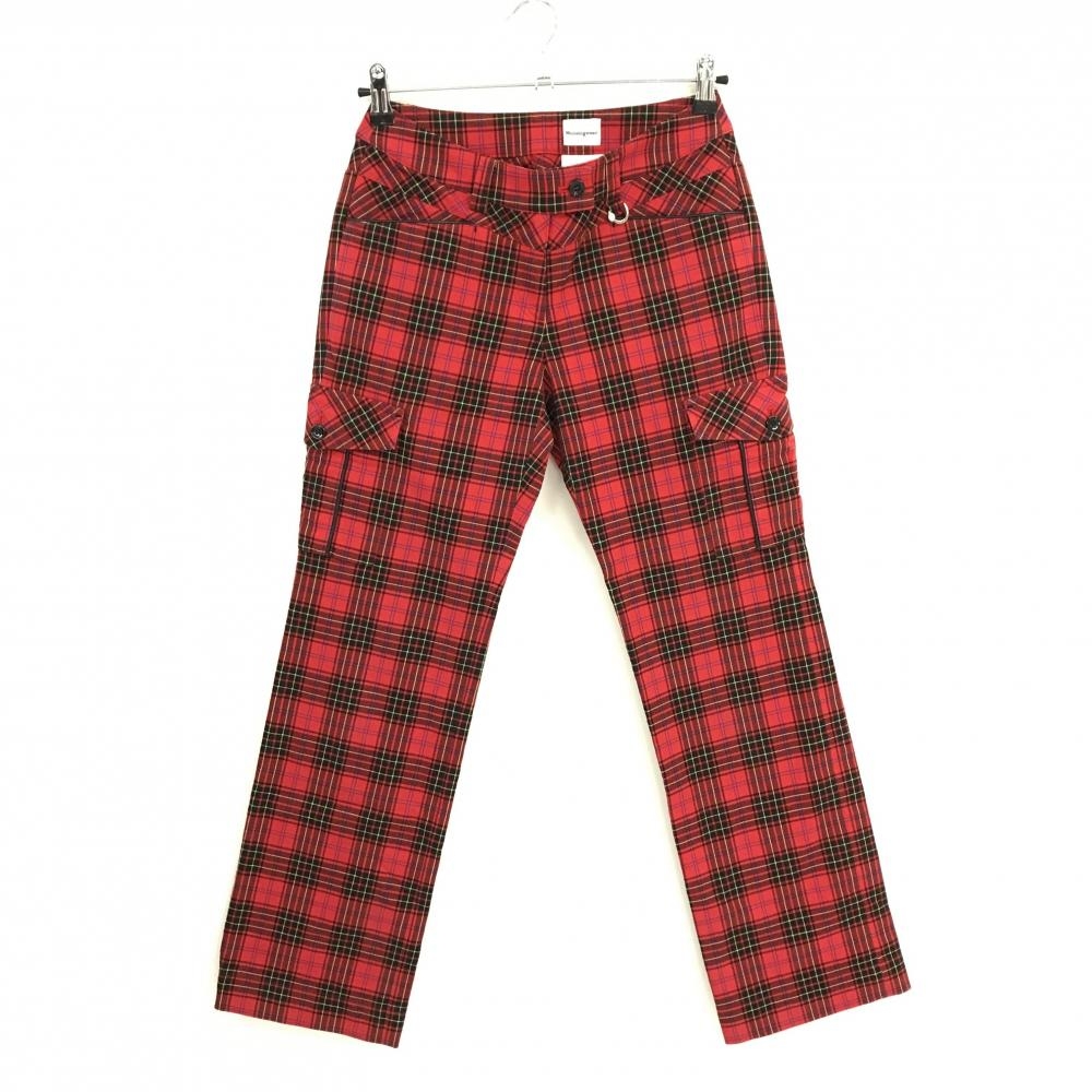 【超美品】マンシングウェア カーゴパンツ レッド×黒 チェック レディース 7 ゴルフウェア Munsingwear